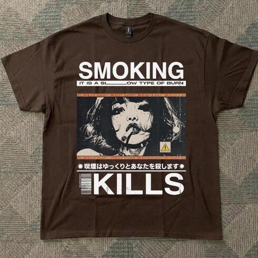 Gildan Brown T Shirt Brown Smoking Kills Gril Graphic Tee